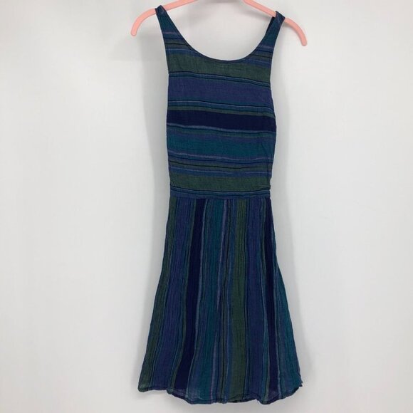 Roxy blue purple green striped halter cross back mini dress - Picture 4 of 13